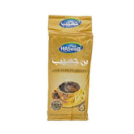 Haseeb Gold Gemalen Arabische Koffie Super Extra Kardemom 200 Gram voorkant