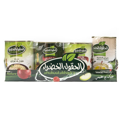Al Hokool Al Khadra Baba Ganoush & Gekookte Bonen (foul) & Gekookte Bonen & Hummus met Tahini 4x400 Gram